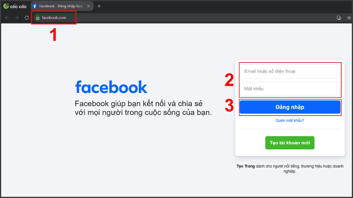 Cách tải video từ Facebook về máy tính trên Cốc Cốc bước 1, 2, 3