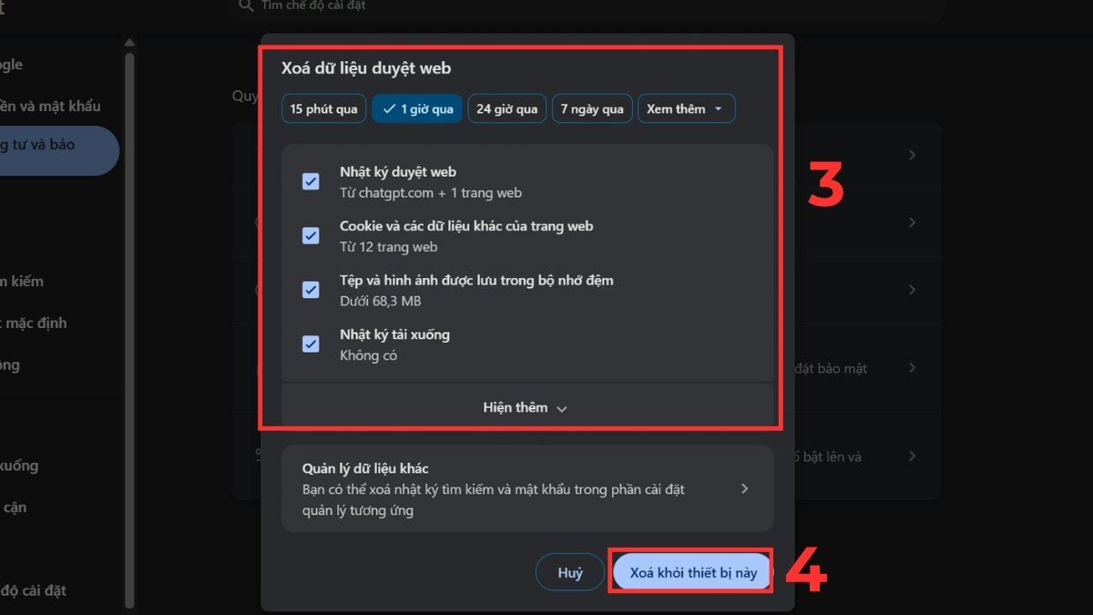 Cách tăng tốc ChatGPT - Xóa cache bước 3