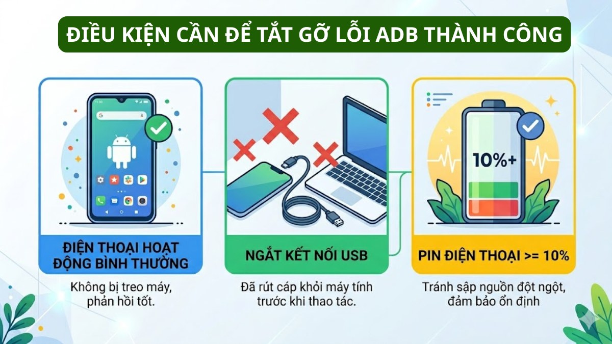 Điều kiện để áp dụng cách tắt chế độ gỡ lỗi ADB trên điện thoại