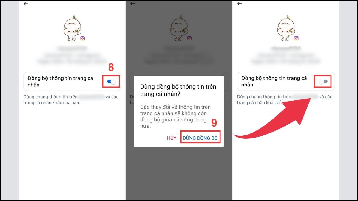 Cách tắt đồng bộ avatar Facebook với Instagram trên điện thoại bước 8, 9