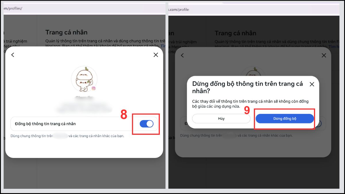 Cách tắt đồng bộ avatar Facebook với Instagram trên máy tính bước 8, 9
