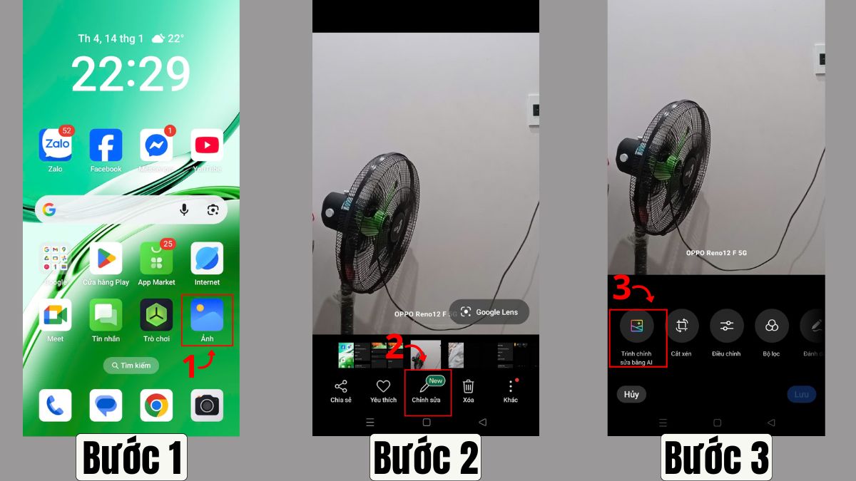 Cách tắt logo OPPO khi chụp ảnh - Xóa logo với công cụ có sẵn trên OPPO bước 1, 2, 3