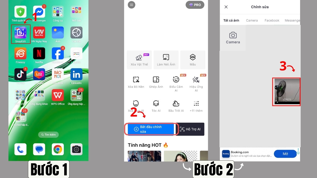 Cách tắt logo OPPO khi chụp ảnh - Xóa logo với SnapEdit bước 1, 2, 3