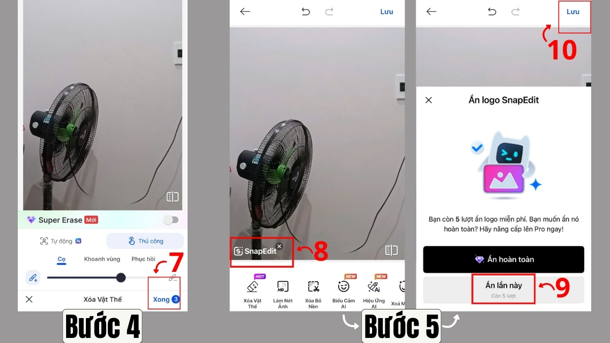 Cách tắt logo OPPO khi chụp ảnh - Xóa logo với SnapEdit bước 4, 5