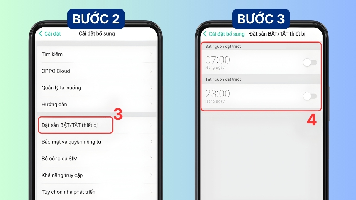 Cách tắt nguồn OPPO A18 với tính năng hẹn giờ bước 2, 3