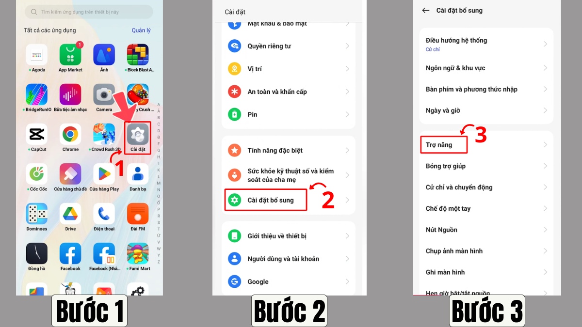 Cách tắt nguồn OPPO không cần nút nguồn bằng nút ảo bước 1, 2, 3