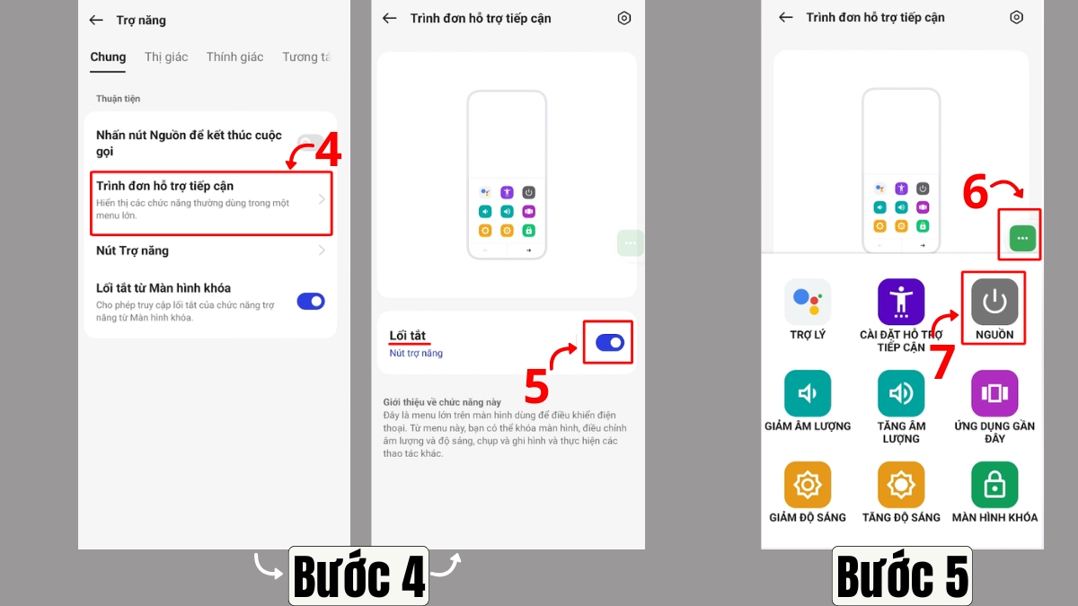 Cách tắt nguồn OPPO không cần nút nguồn bằng nút ảo bước 4, 5