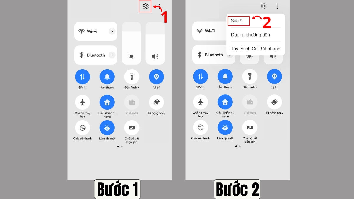 Cách tắt nguồn OPPO không cần nút nguồn từ Cài đặt nhanh bước 1, 2