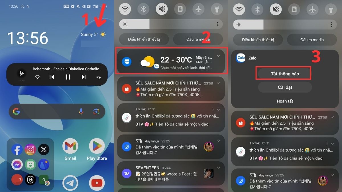 Cách tắt thông báo trên điện thoại OPPO tạm thời - Tắt qua thanh thông báo