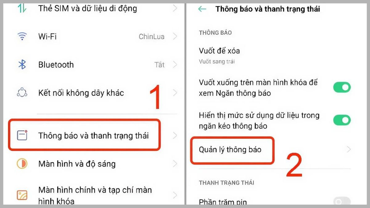 Cách tắt thông báo trên điện thoại OPPO - Tắt thông báo riêng bước 1, 2
