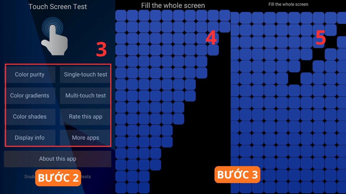 Cách test màn hình Xiaomi bằng Touch Screen Test bước 2, 3