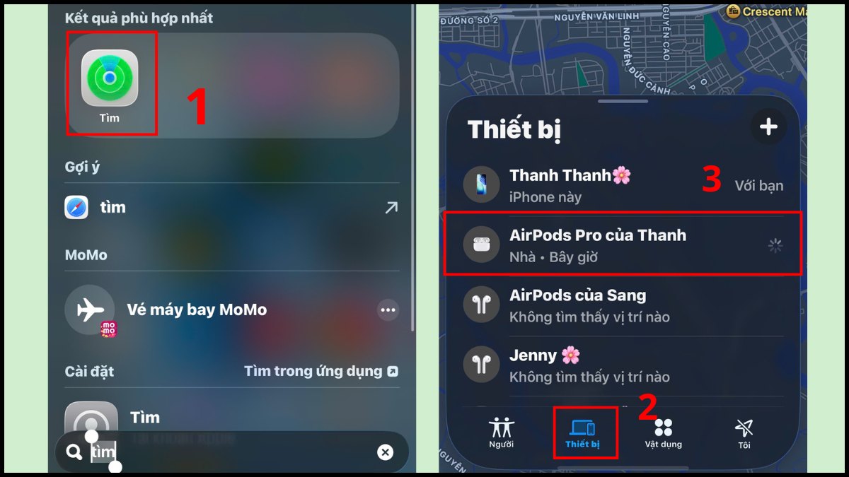 Cách tìm airpods bị mất - Bật chế độ mất AirPods bước 1