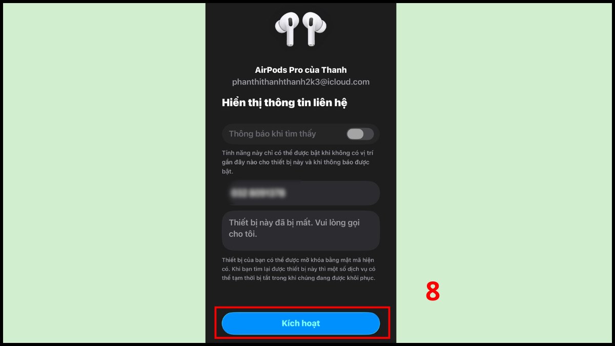 Cách tìm airpods bị mất - Bật chế độ mất AirPods bước 4