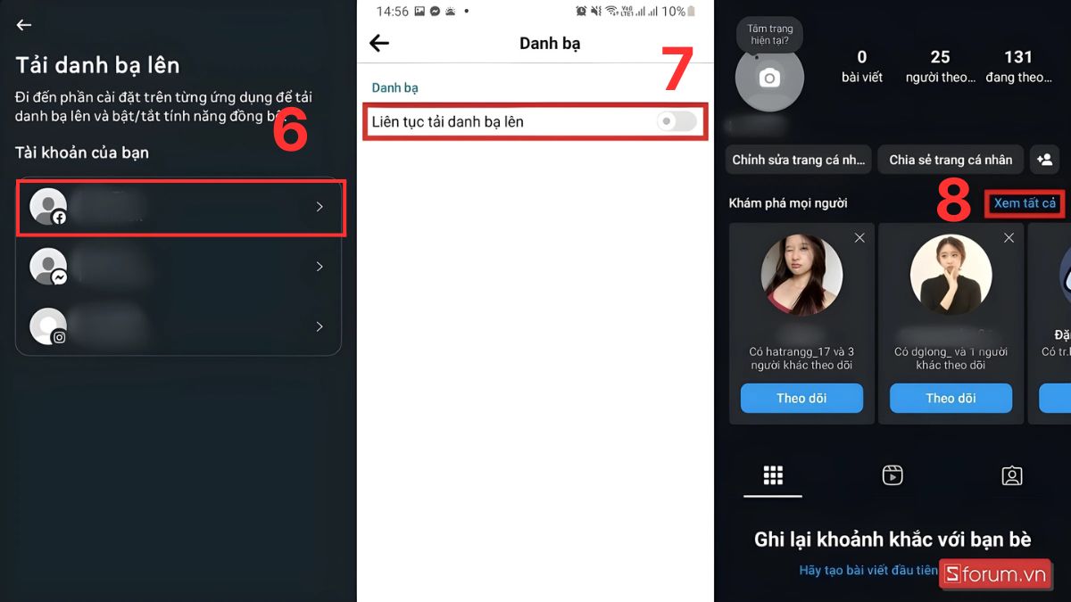 Cách tìm kiếm bạn bè Instagram qua danh bạ bước 6, 7, 8