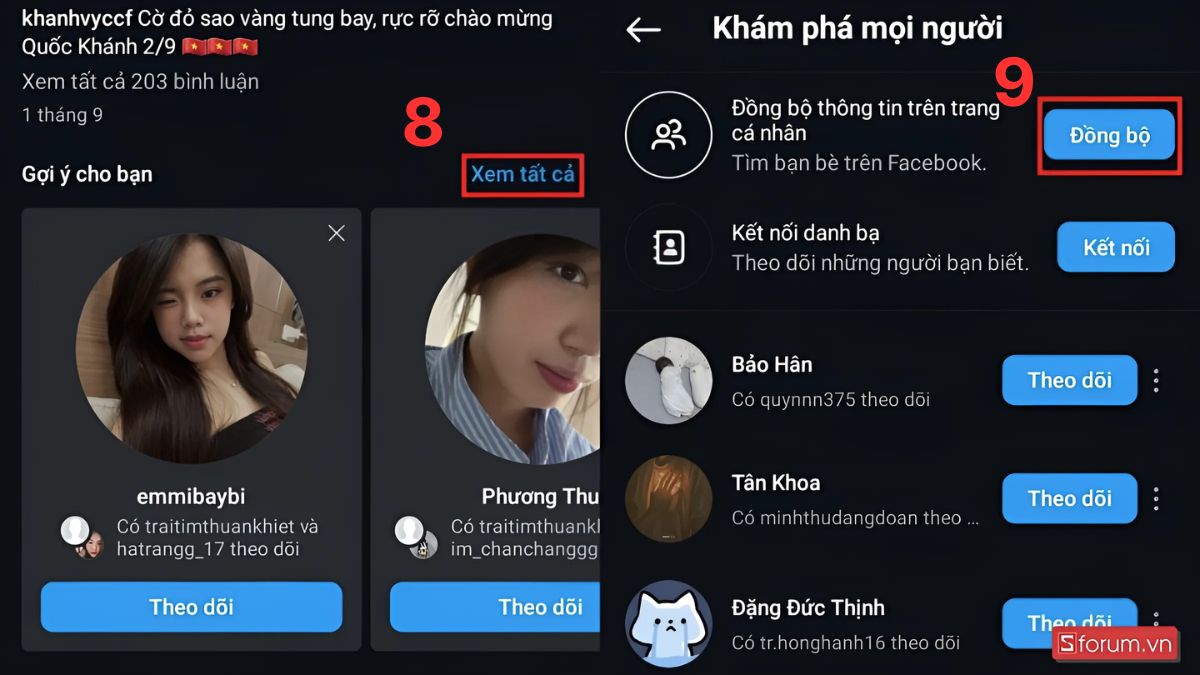 Cách tìm kiếm bạn bè Instagram qua Facebook bước 8, 9