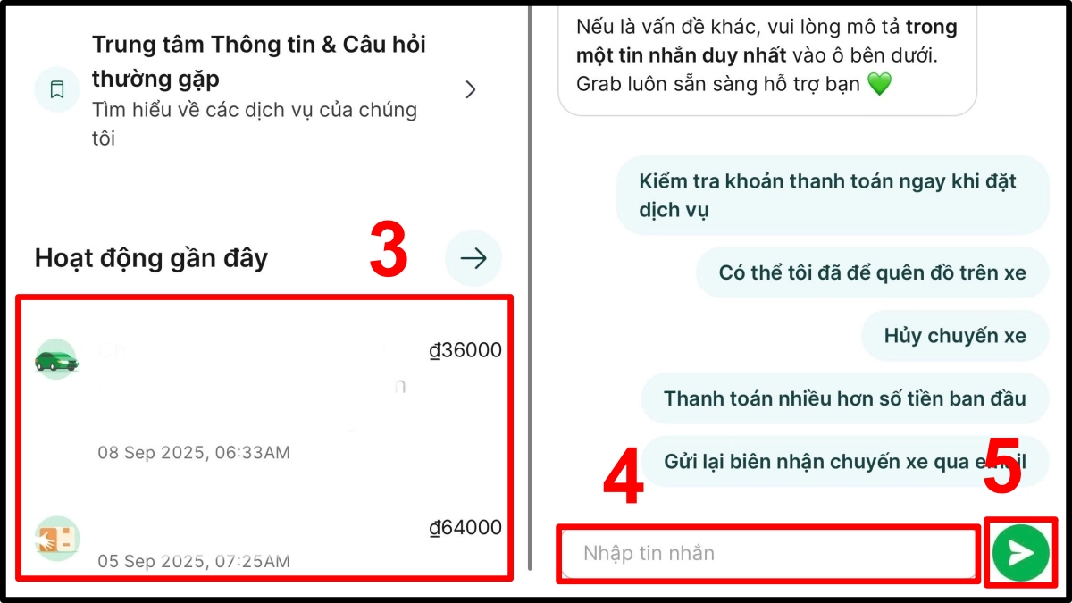 Cách tìm thông tin tài xế Grab cho hàng khách - Gửi phản hồi bước 3, 4, 5