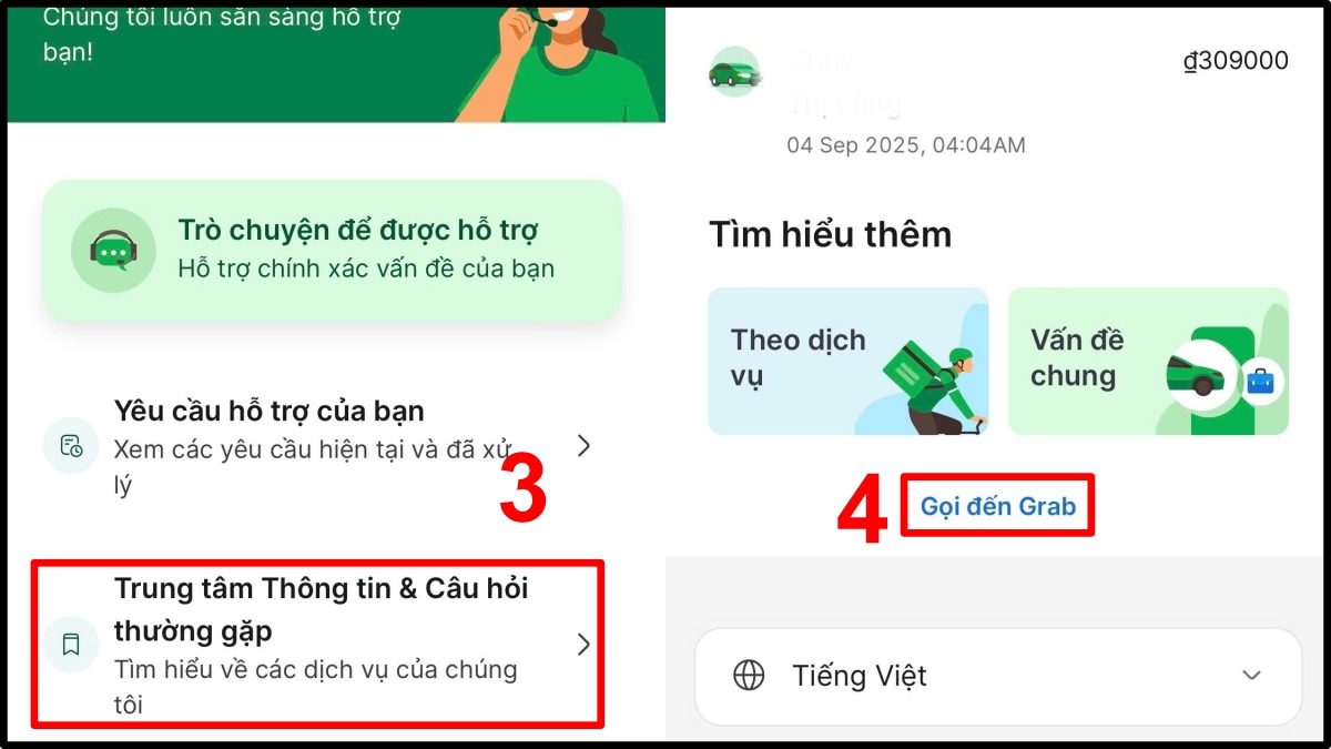 Cách tìm thông tin tài xế Grab cho hàng khách - Liên hệ hotline Grab bước 3, 4