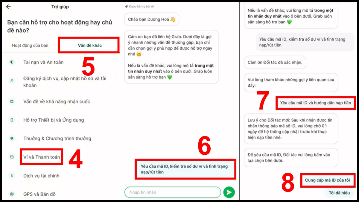 Cách lấy ID tài xế Grab bước 4, 5, 6, 7, 8