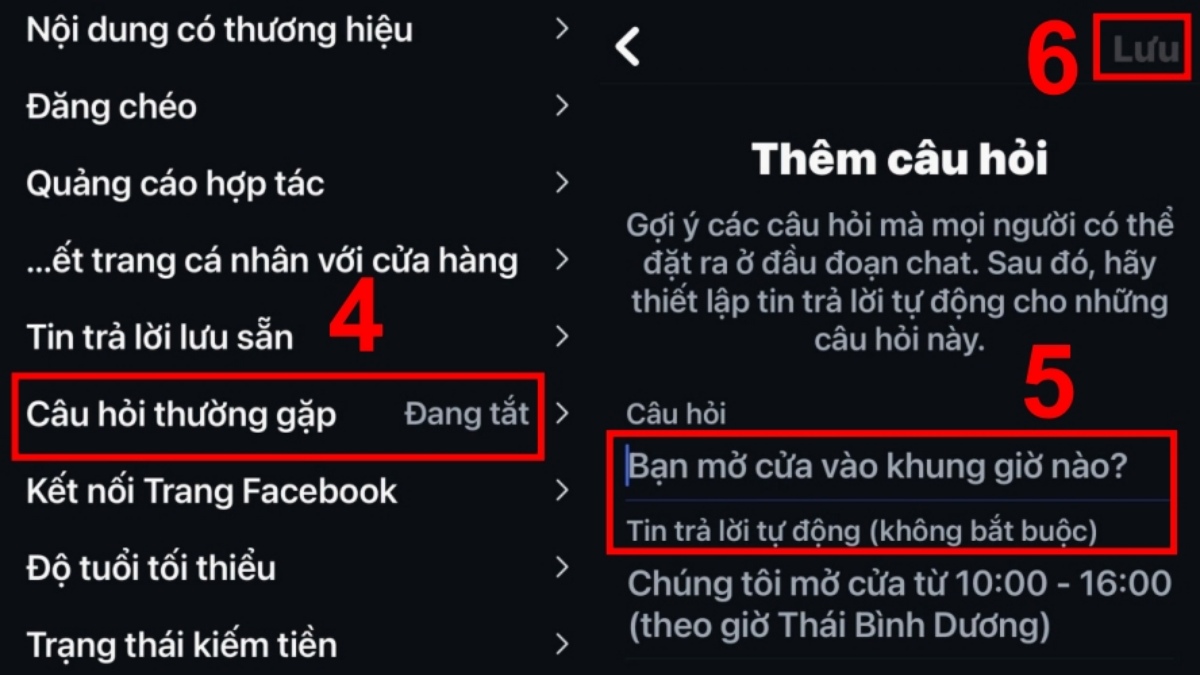 Cách trả lời tin nhắn Instagram tự động bước 4,5,6