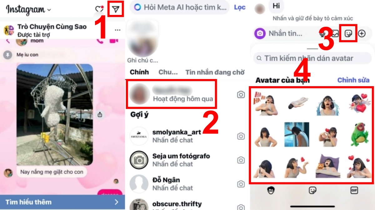 Cách trả lời tin nhắn Instagram nhanh bằng emoji, sticker bước 1