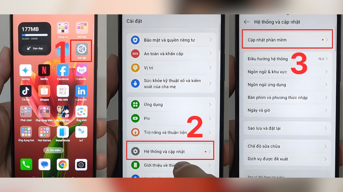 Cách up ROM OPPO qua Cài đặt (OTA) bước 1, 2, 3