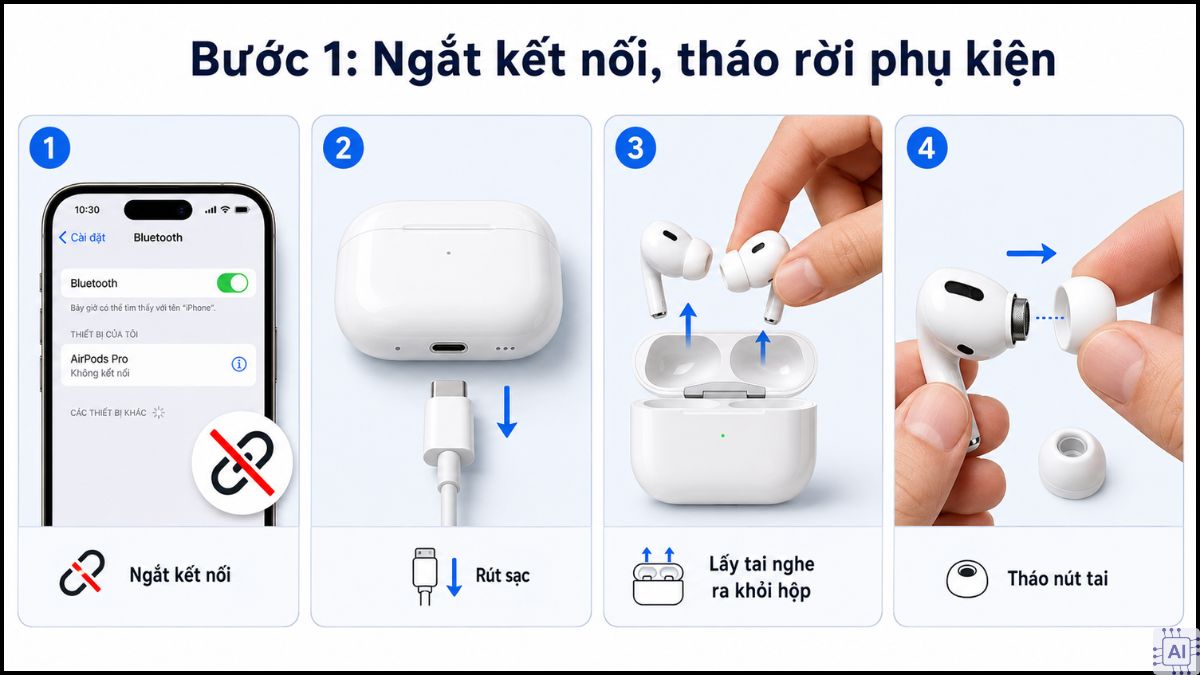 Cách vệ sinh Airpod - Tiến hành vệ sinh bước 1