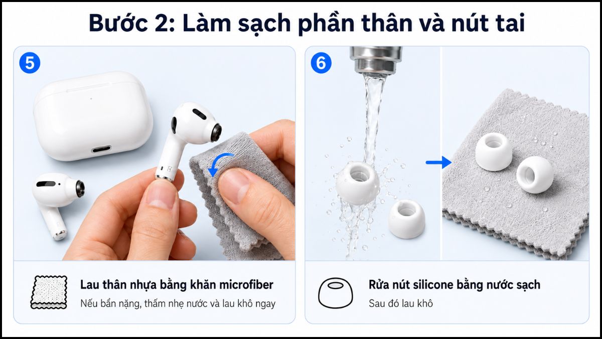 Cách vệ sinh Airpod - Tiến hành vệ sinh bước 2