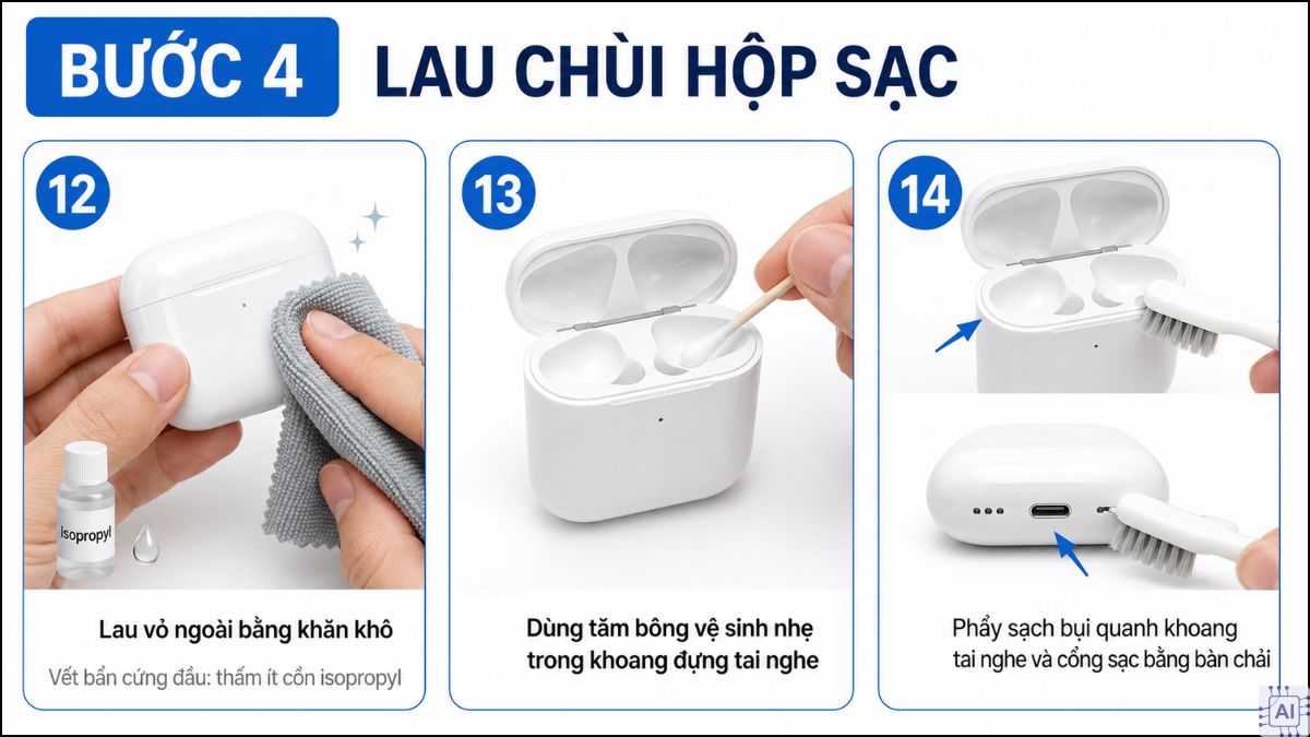 Cách vệ sinh Airpod - Tiến hành vệ sinh bước 4