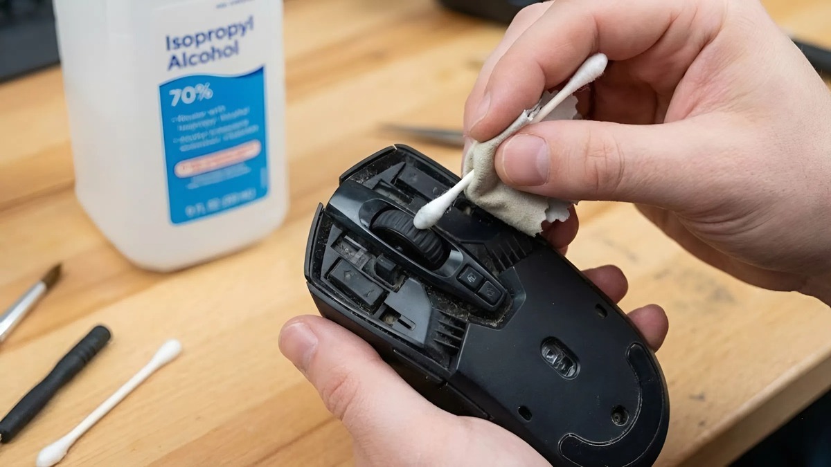 Cách vệ sinh chuột máy tính - Lau con lăn và kẽ hở