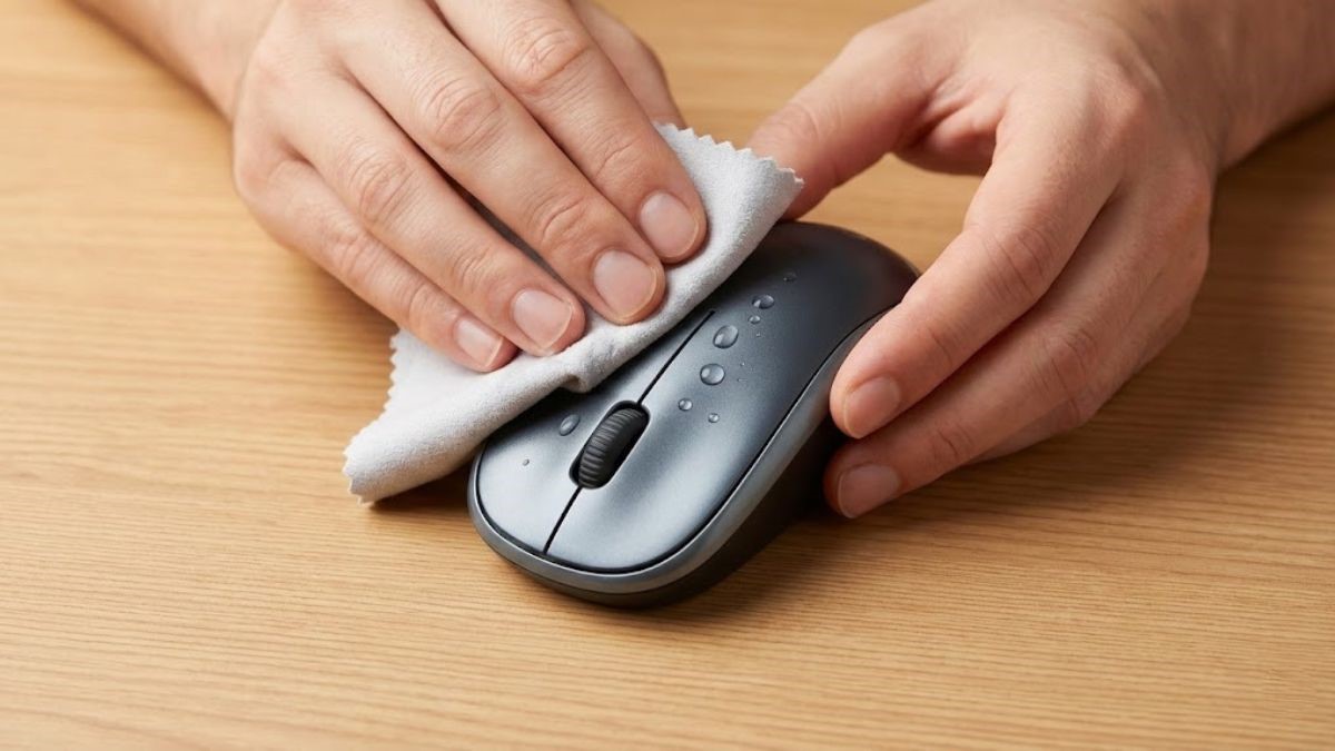 Cách vệ sinh chuột máy tính - Lau bề mặt thân chuột