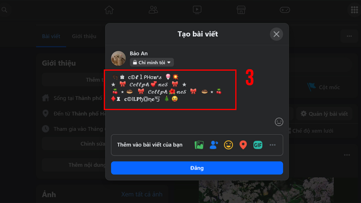 Cách viết chữ kiểu trên Facebook với LingoJam bước 3