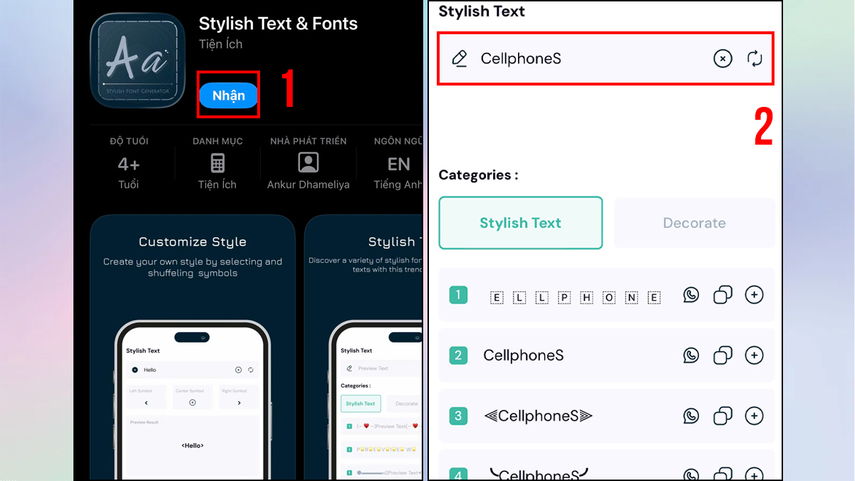 Cách viết chữ kiểu trên Facebook với Stylish Text bước 1, 2