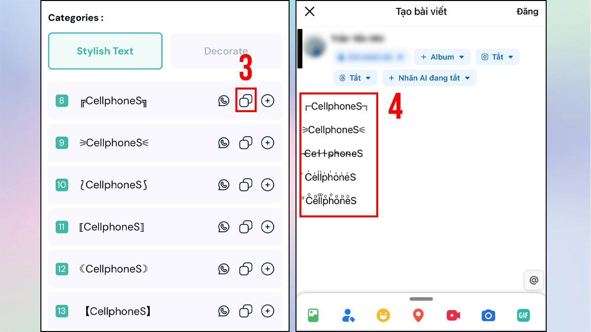 Cách viết chữ kiểu trên Facebook với Stylish Text bước 3, 4