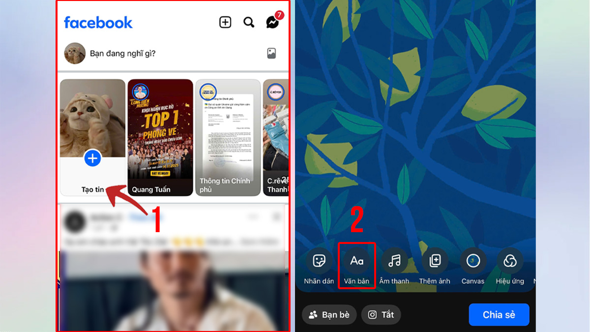 Cách viết chữ kiểu trên Facebook Story bước 1, 2