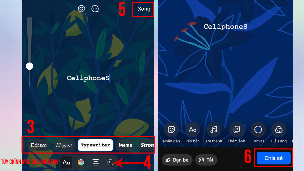 Cách viết chữ kiểu trên Facebook Story bước 4, 5, 6