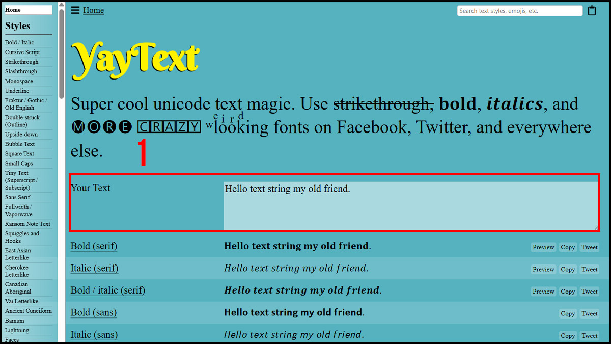 Cách viết chữ kiểu trên Facebook với YayText bước 1