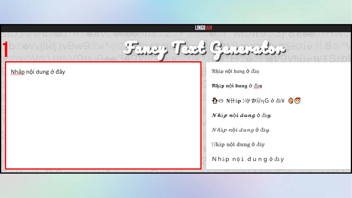Cách viết chữ kiểu trên Facebook với LingoJam bước 1