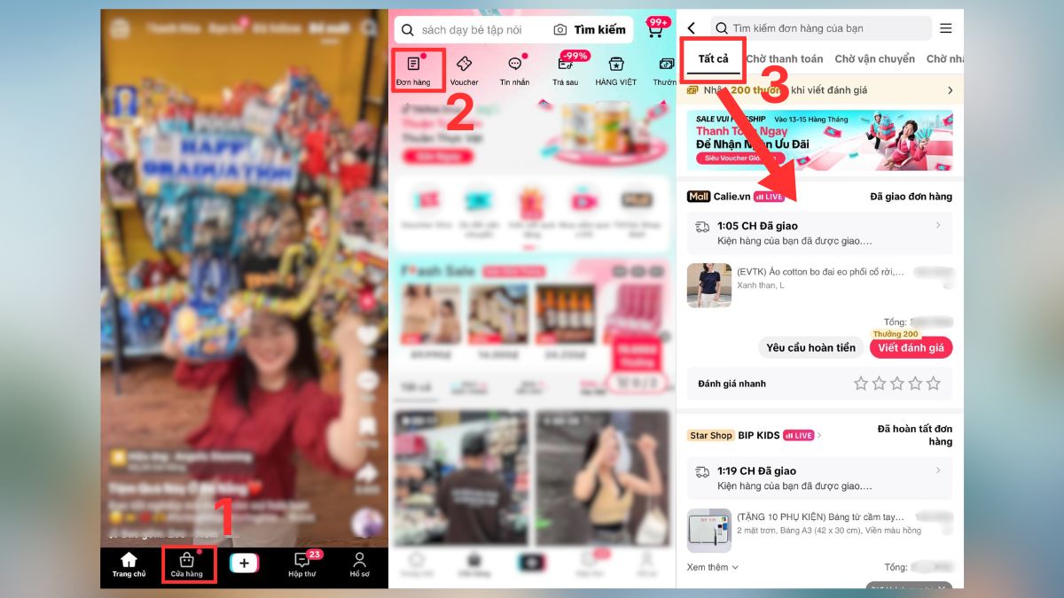 Cách xem đơn hàng đã đặt trên TikTok qua Cửa hàng