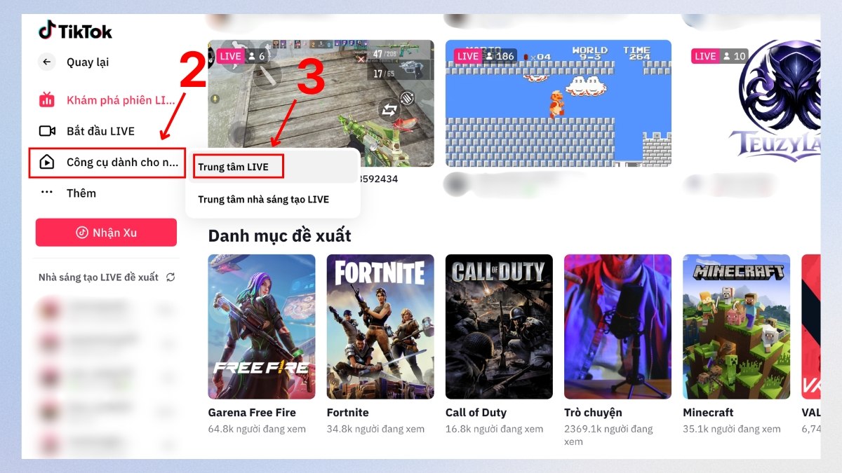 Cách xem lại live trên TikTok trên máy tính bước 2