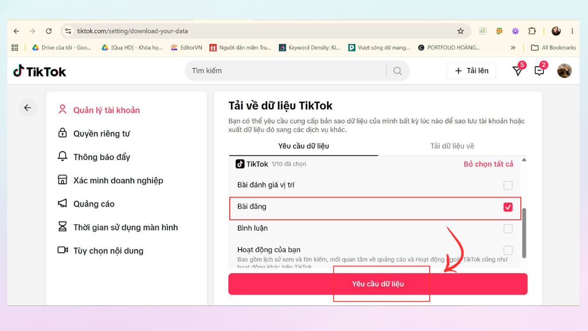 Cách xem video đã xem trên TikTok bằng dữ liệu lịch sử xem bước 3