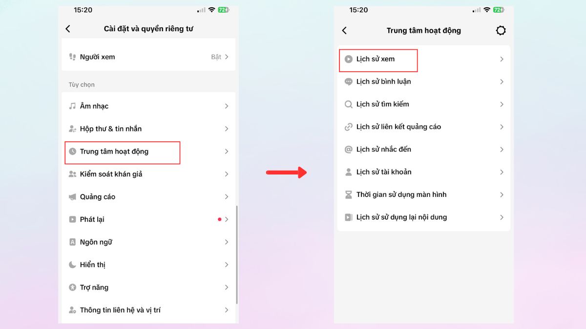 Cách xem video đã xem trên TikTok trong Lịch sử xem bước 2, 3