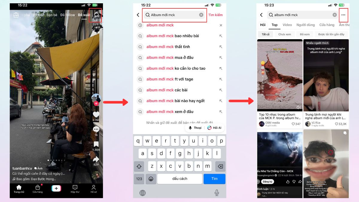 Cách xem video đã xem trên TikTok nhờ bộ lọc tìm kiếm bước 1