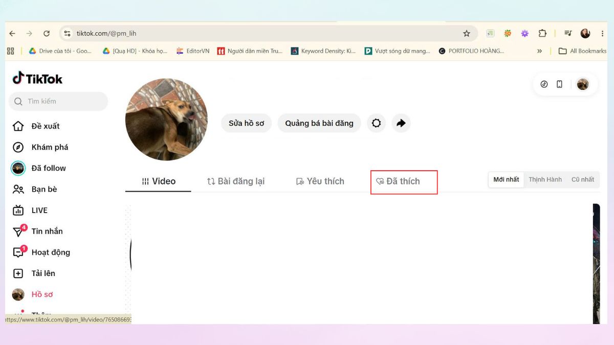 Cách xem video đã xem trên TikTok trên máy tính bước 3