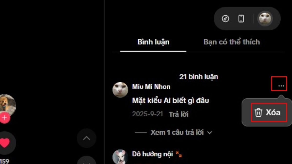 Cách xóa bình luận trên TikTok - Bình luận cũ trên máy tính bước 3