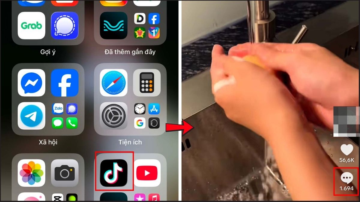 Cách xóa bình luận trên TikTok của chính mình trên điện thoại bước 1, 2