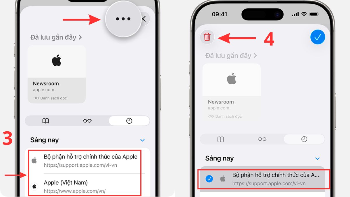 Cách xóa lịch sử Safari iPhone 17 - Xóa lịch sử Web bước 3, 4