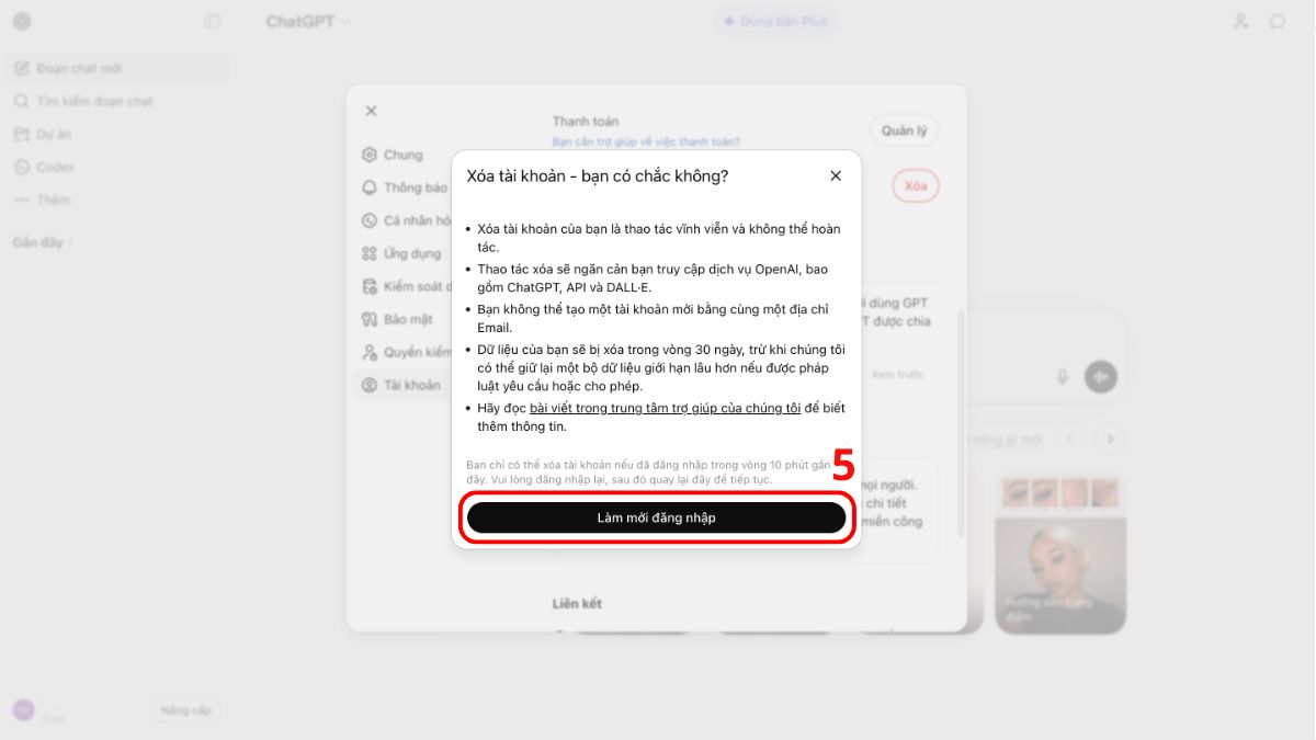 Cách xóa tài khoản ChatGPT trên máy tính bước 3