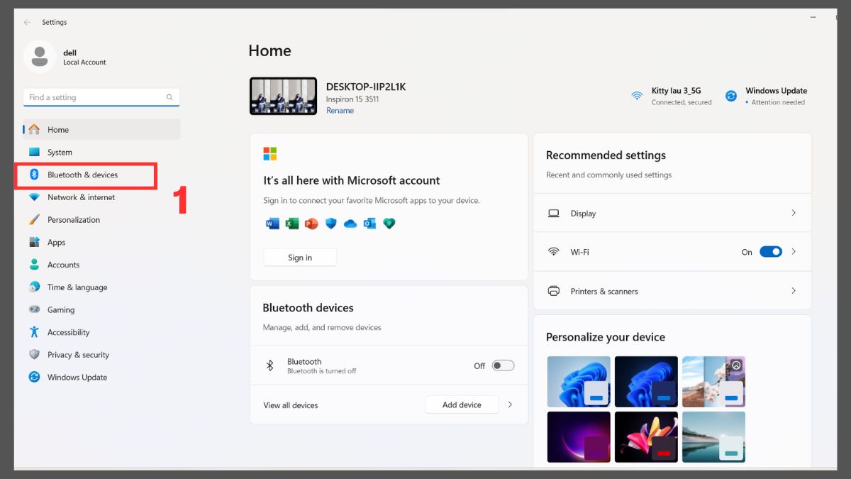Thay đổi cài đặt chuột máy tính trong Cài đặt bước 1