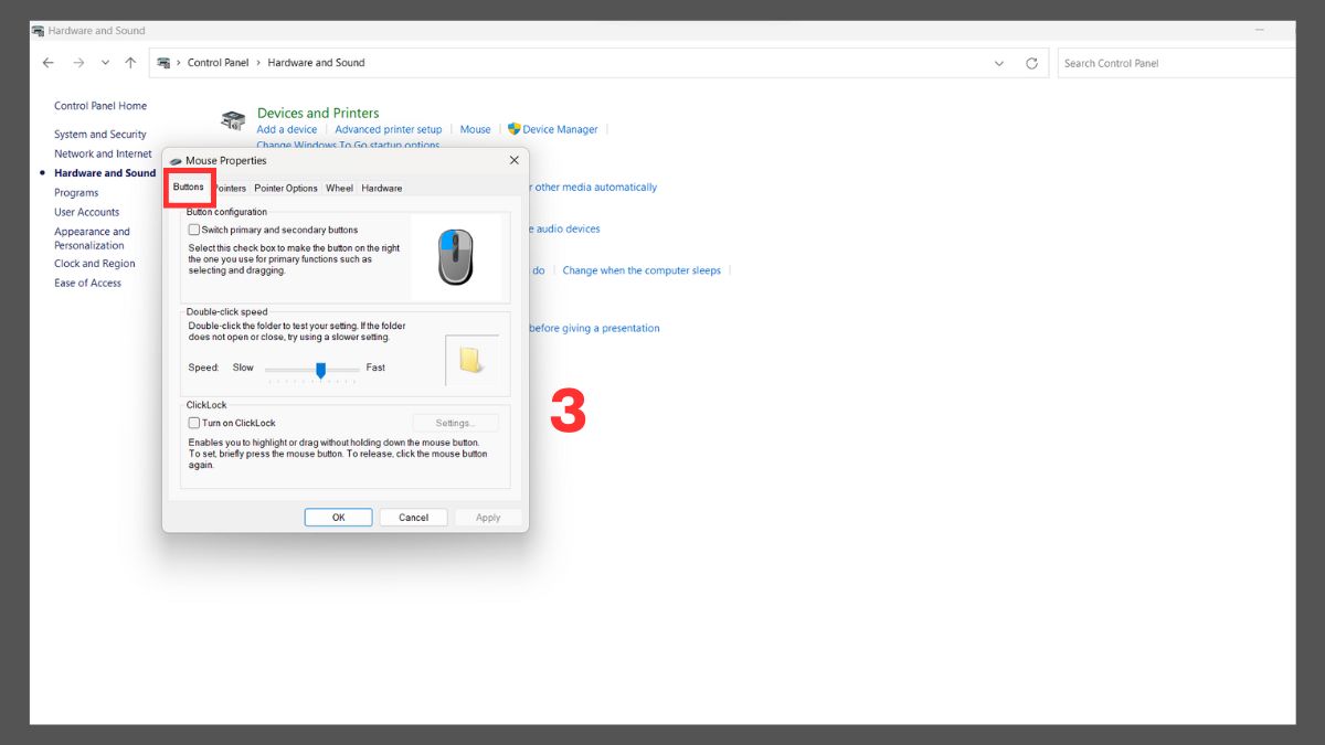 Cài đặt chuột máy tính trong Control Panel bước 3