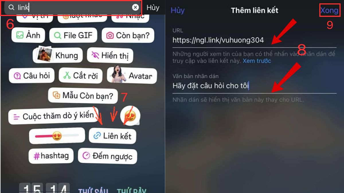 Cách làm link câu hỏi ẩn danh trên Instagram bước 7, 8, 9